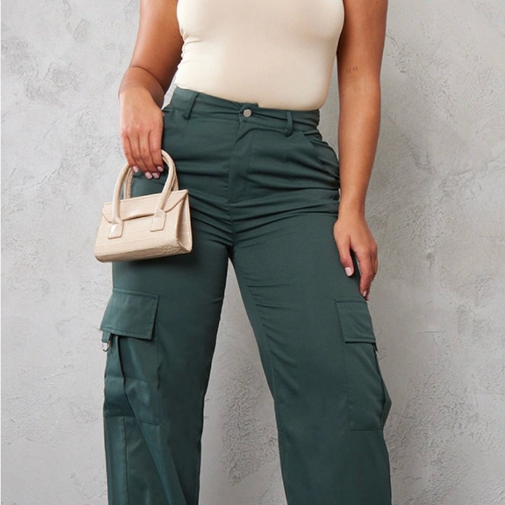 Shape Pine Green Buckle Detail Cargo Wide Leg Pants